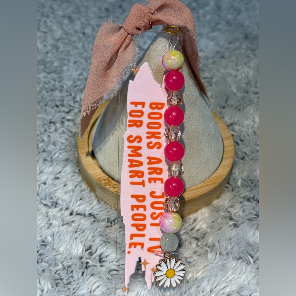 Pink Beaded Bookmark with Quote